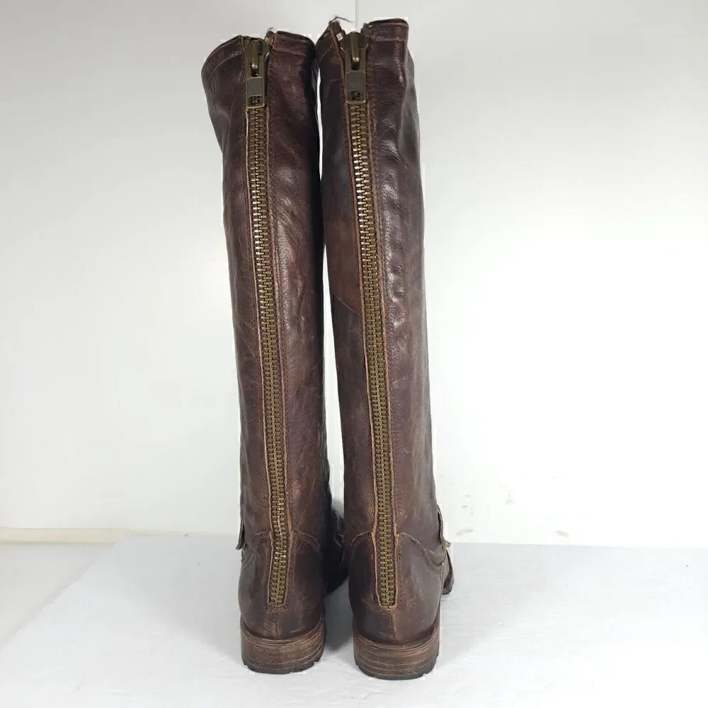 FREEBIRD BY STEVEN WOMEN'S HAVN US6 BROWN LEATHER DISTRESSED TALL RIDING BOOTS